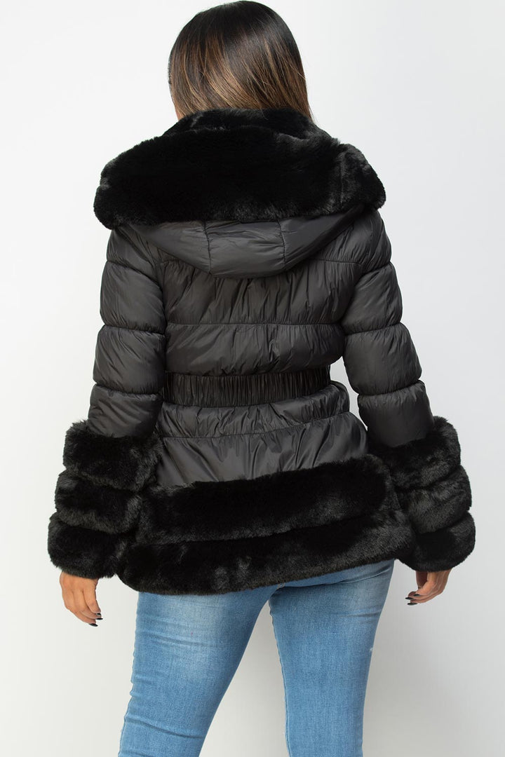 Leilana | Women’s padded down-style puffer jacket with faux fur trim