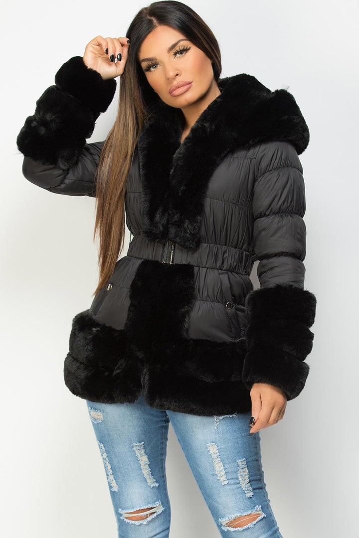 Leilana | Women’s padded down-style puffer jacket with faux fur trim
