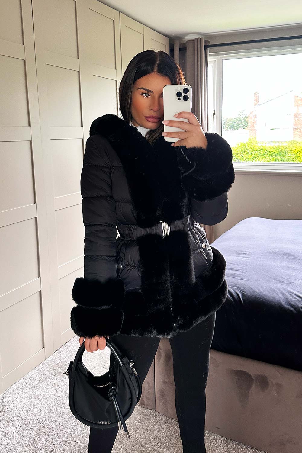 Leilana | Women’s padded down-style puffer jacket with faux fur trim