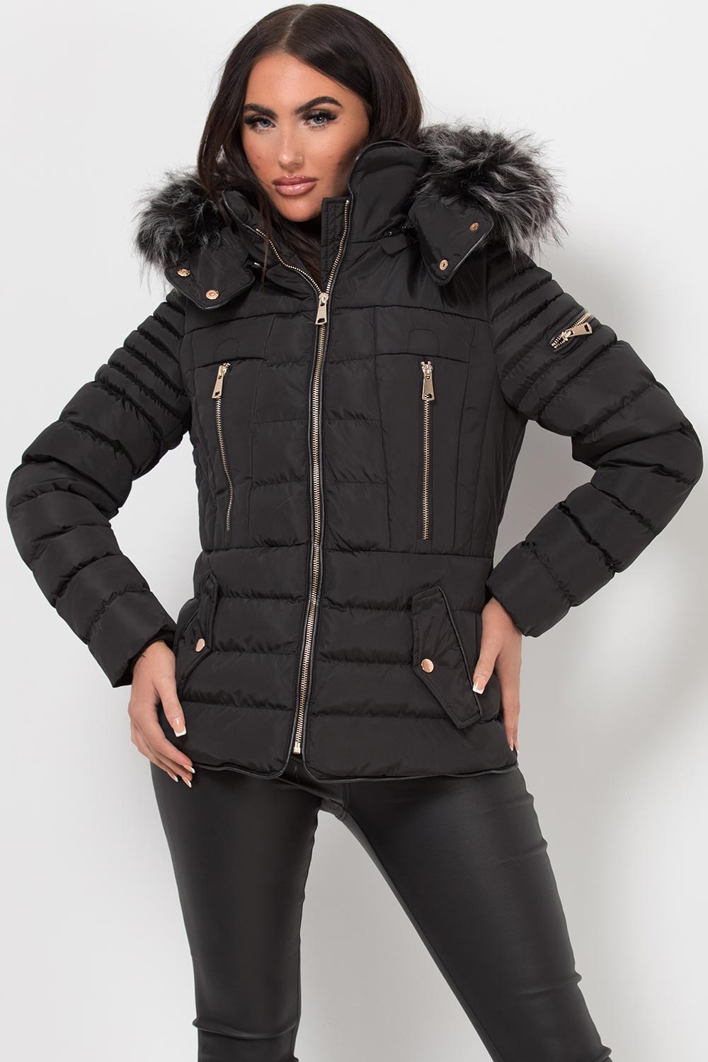 Avenleigh | Women’s hooded puffer jacket with faux fur trim