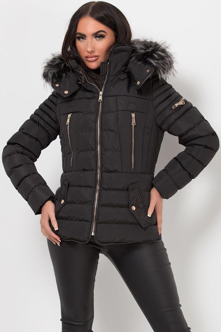 Avenleigh | Women’s hooded puffer jacket with faux fur trim