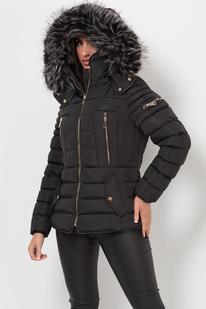 Avenleigh | Women’s hooded puffer jacket with faux fur trim