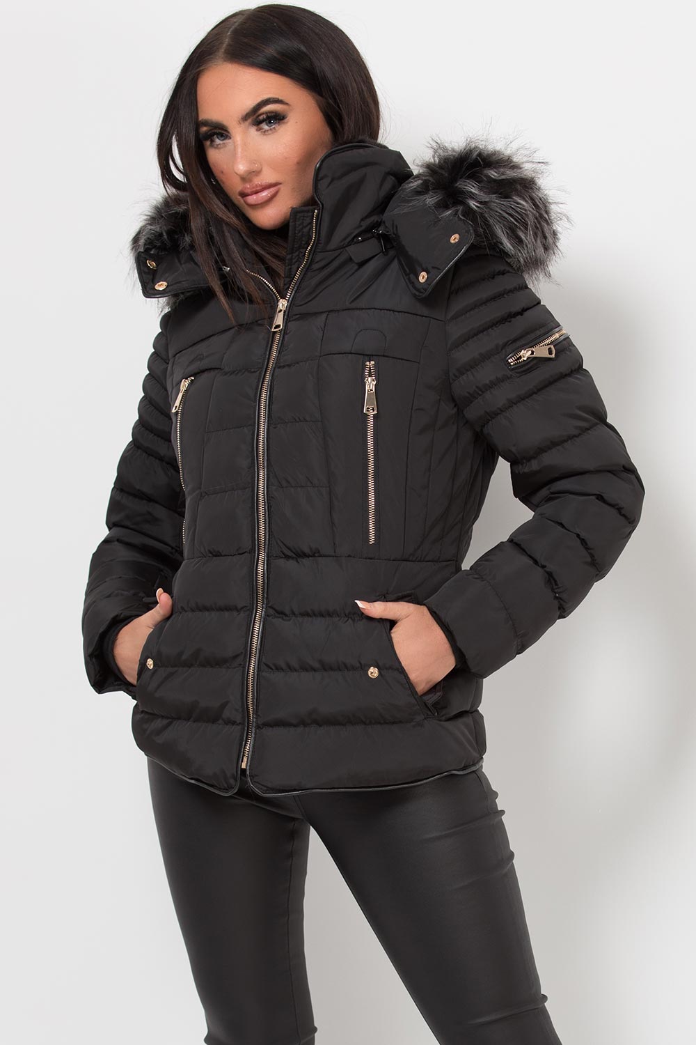 Avenleigh | Women’s hooded puffer jacket with faux fur trim