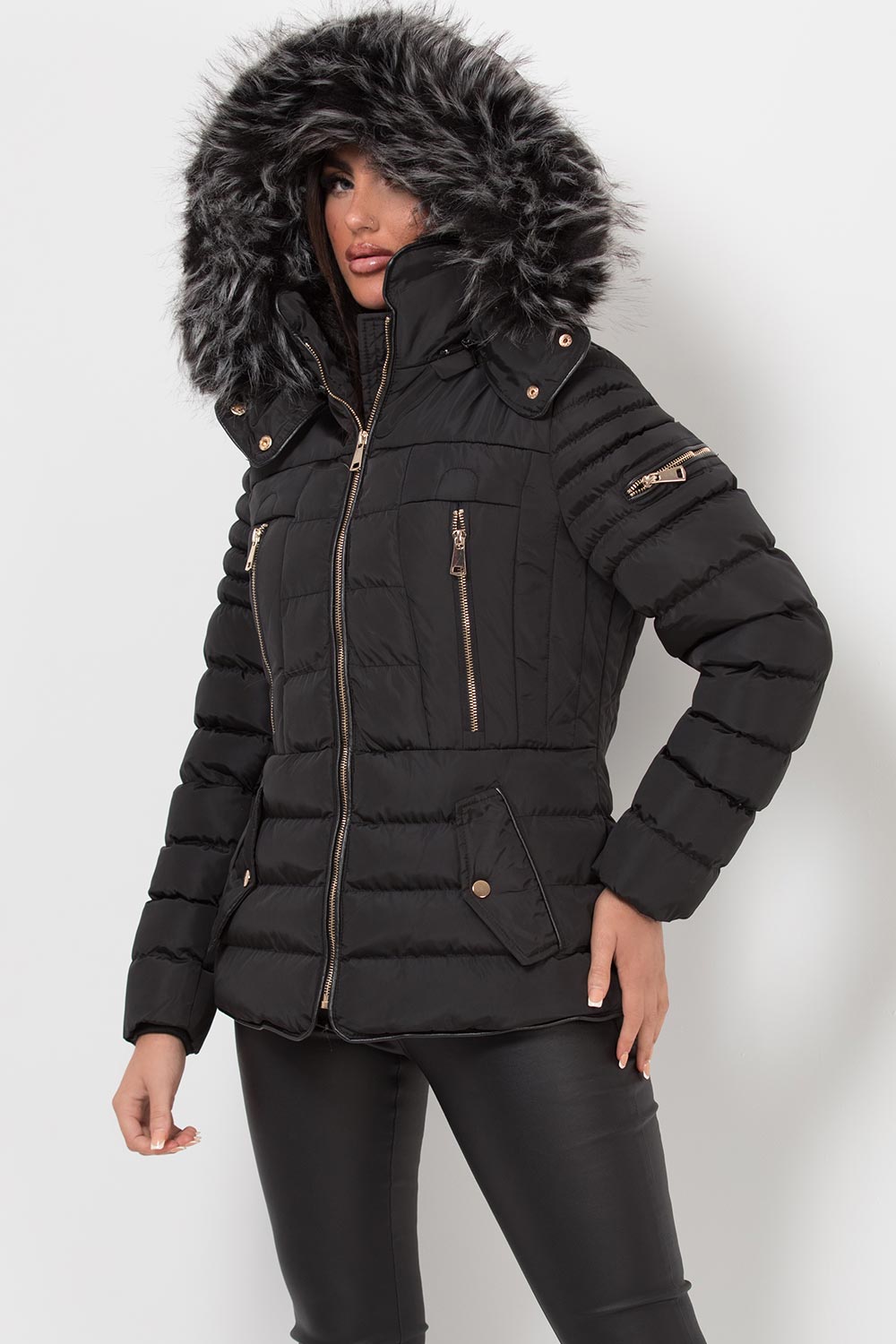 Avenleigh | Women’s hooded puffer jacket with faux fur trim