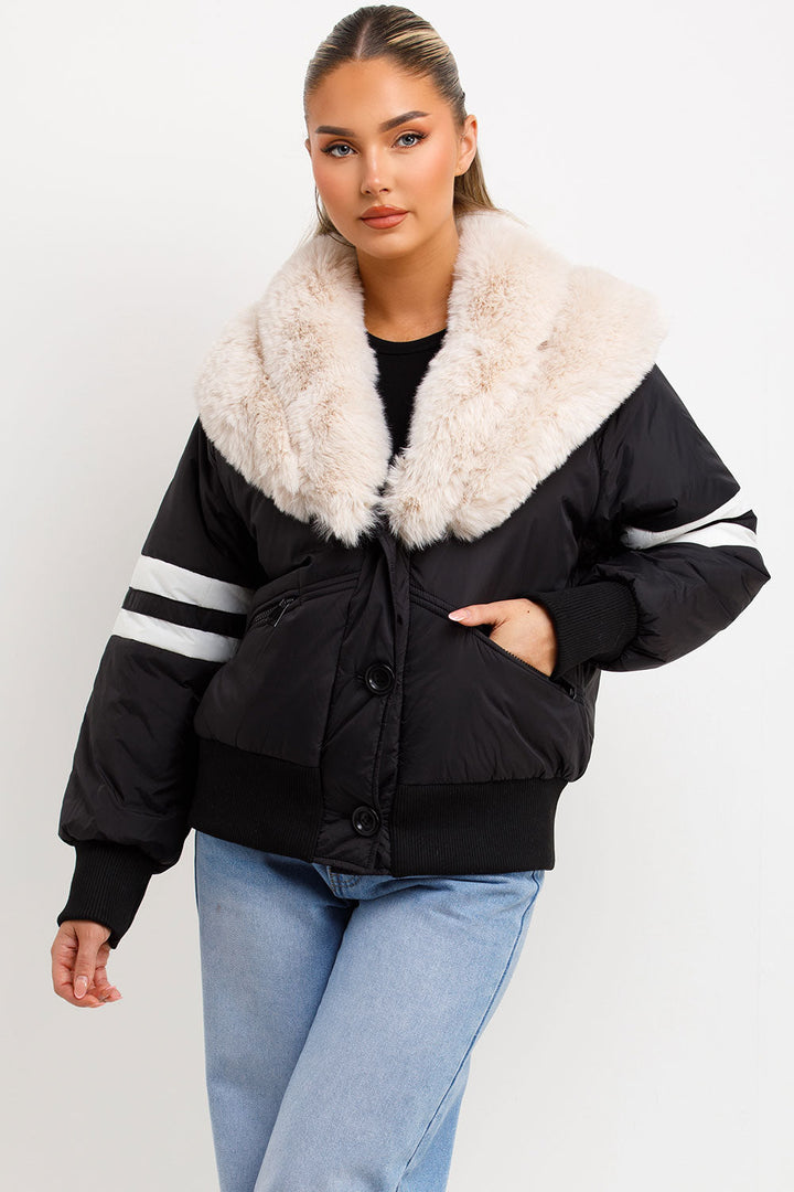 Calyra | Women’s aviator bomber jacket with faux fur collar