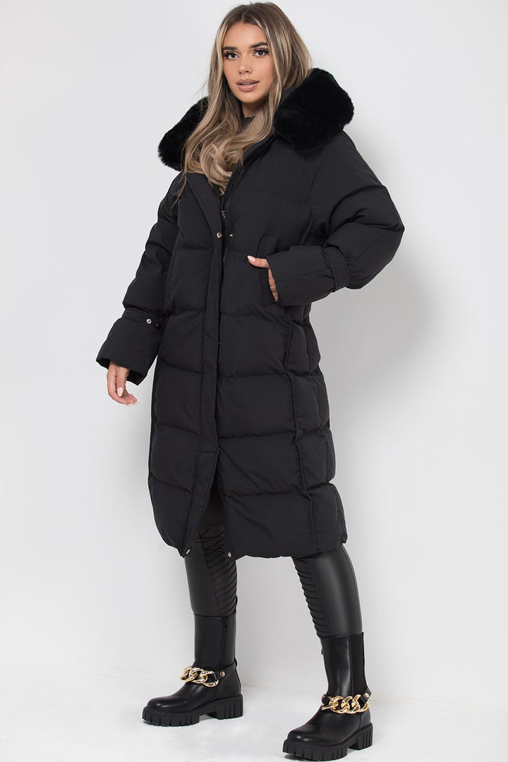 Brynna | Women’s long puffer down coat with faux fur hood