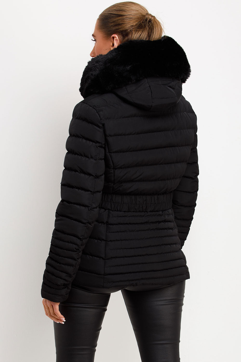 Malina | Women’s belted puffer jacket with faux fur hood
