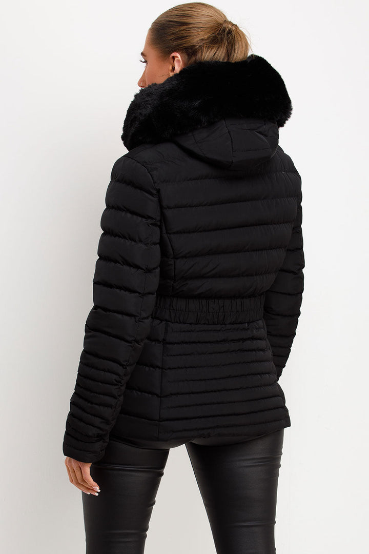 Malina | Women’s belted puffer jacket with faux fur hood