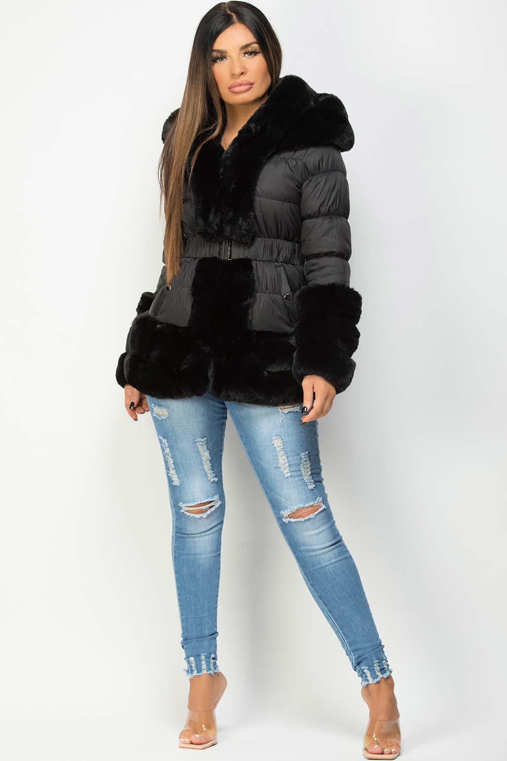 Leilana | Women’s padded down-style puffer jacket with faux fur trim