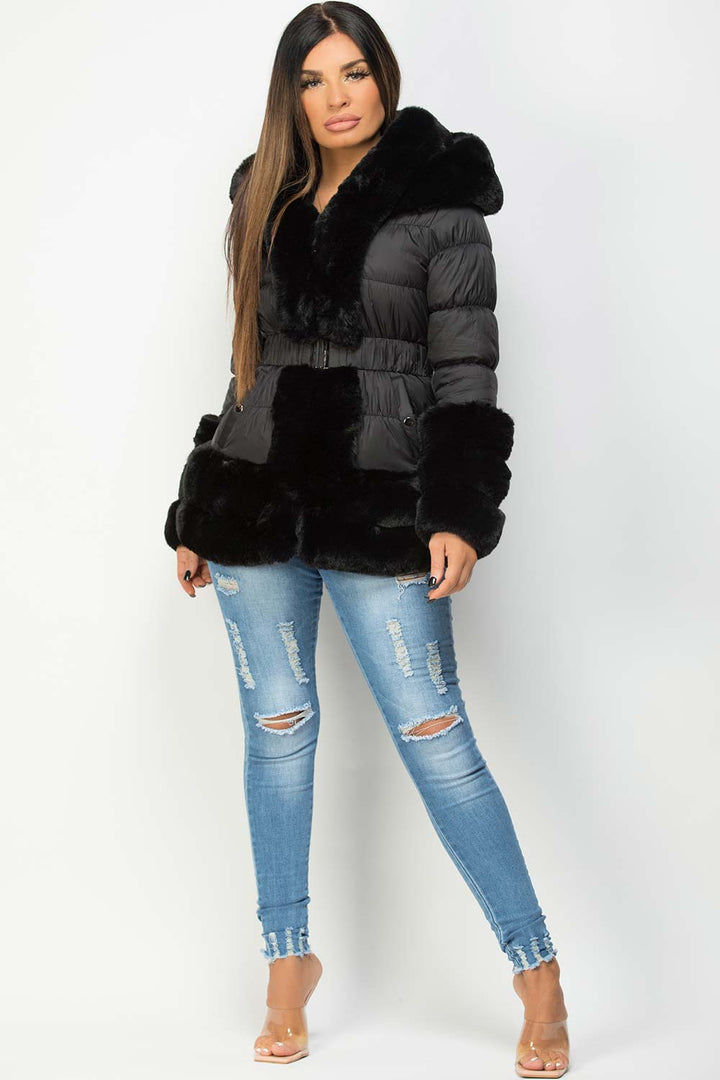 Leilana | Women’s padded down-style puffer jacket with faux fur trim