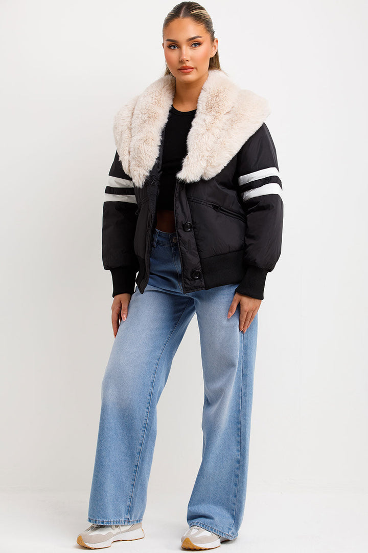 Calyra | Women’s aviator bomber jacket with faux fur collar