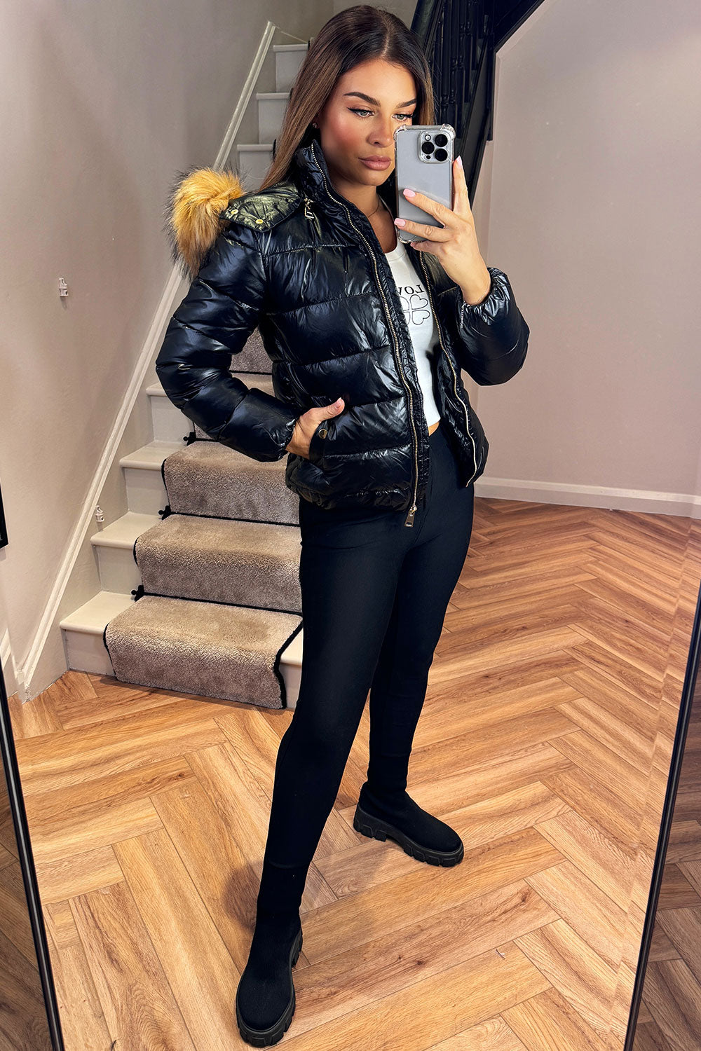 Odelia | Women’s padded puffer jacket with faux fur hood