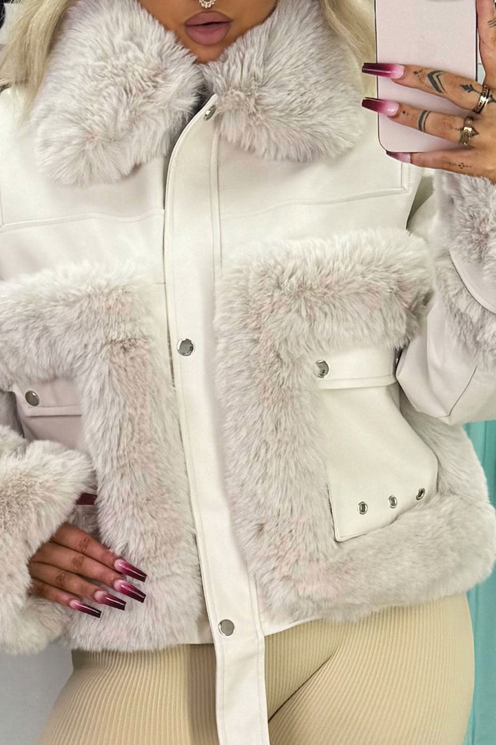 Danika | Women’s faux leather jacket with faux fur trim