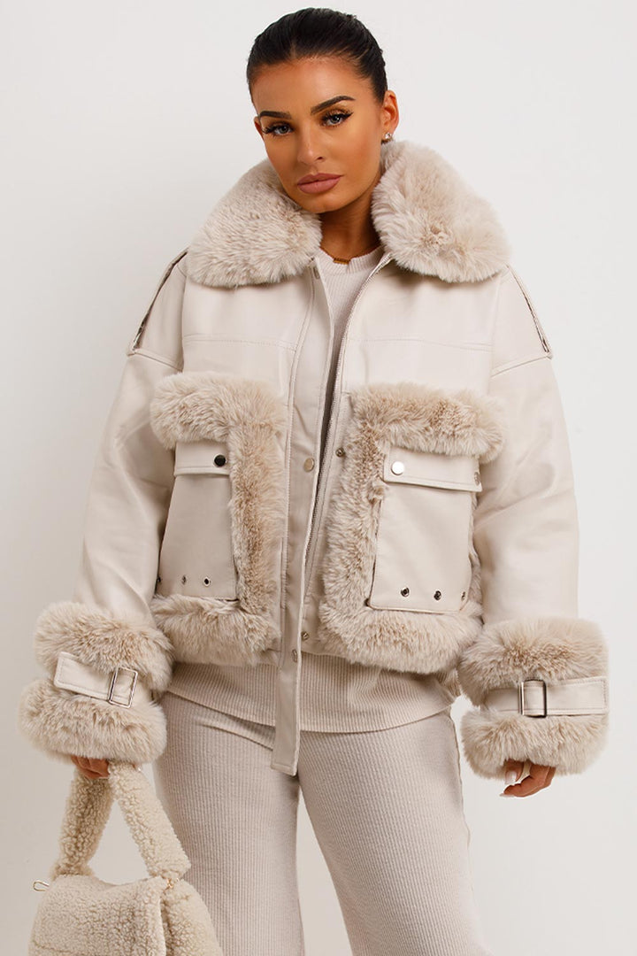 Danika | Women’s faux leather jacket with faux fur trim