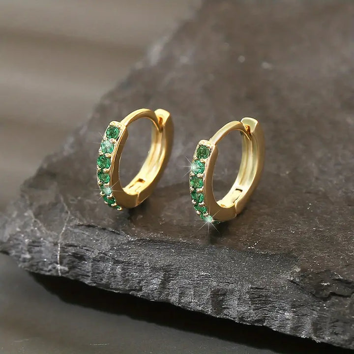 Bianca | Women’s hoop earrings with emerald accents and golden finish