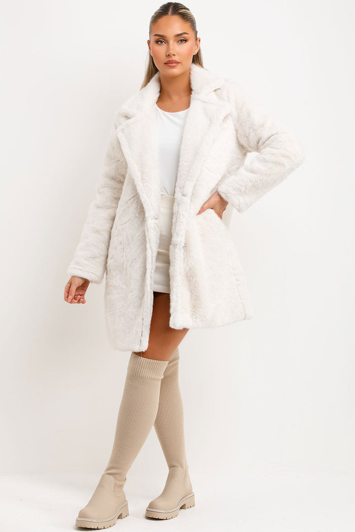 Lovisa | Women’s faux fur coat with lapel collar
