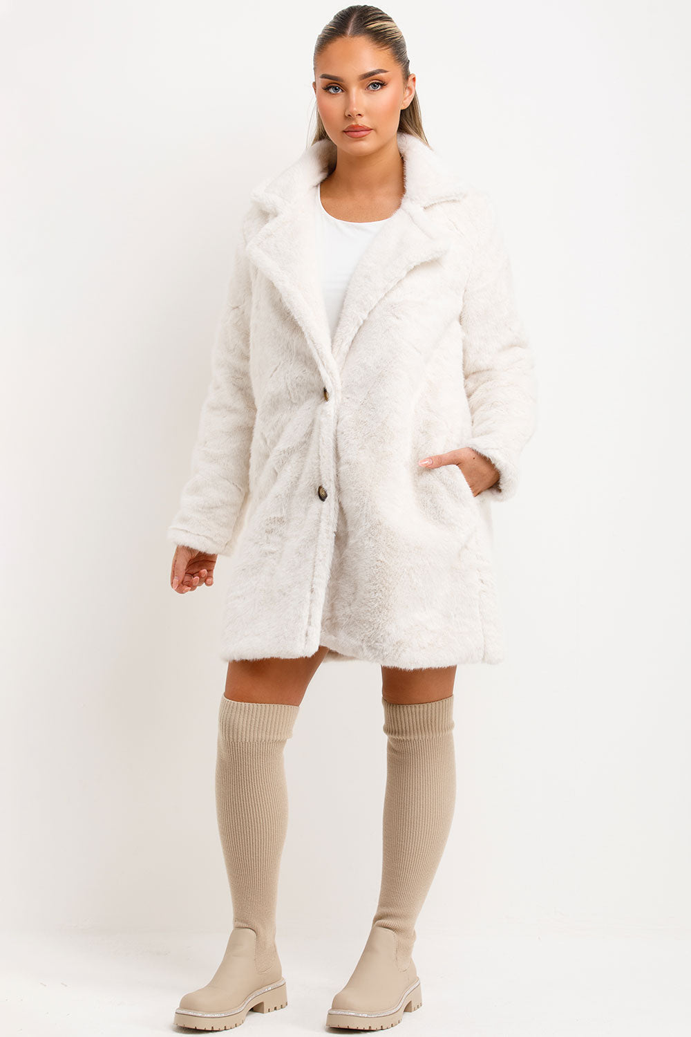 Lovisa | Women’s faux fur coat with lapel collar