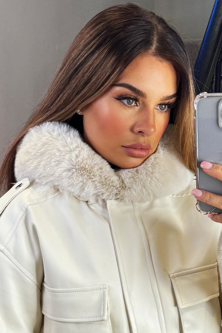 Madalynn | Women’s faux fur bomber jacket with detachable trim