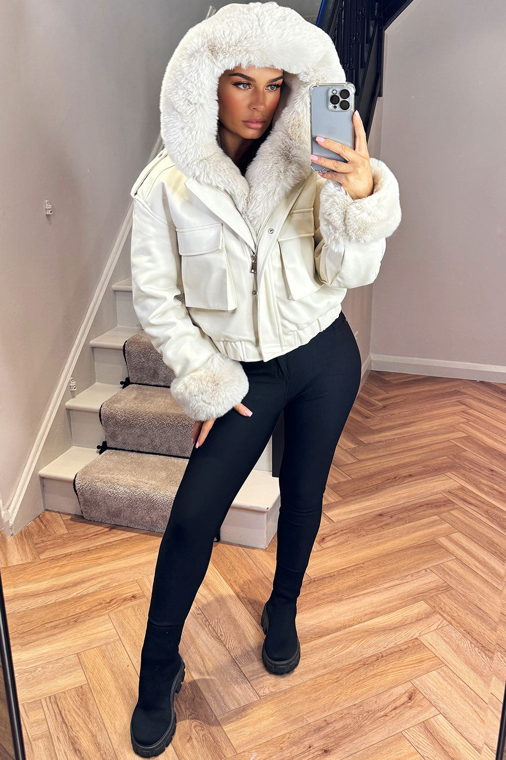 Madalynn | Women’s faux fur bomber jacket with detachable trim