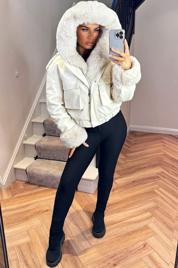 Madalynn | Women’s faux fur bomber jacket with detachable trim