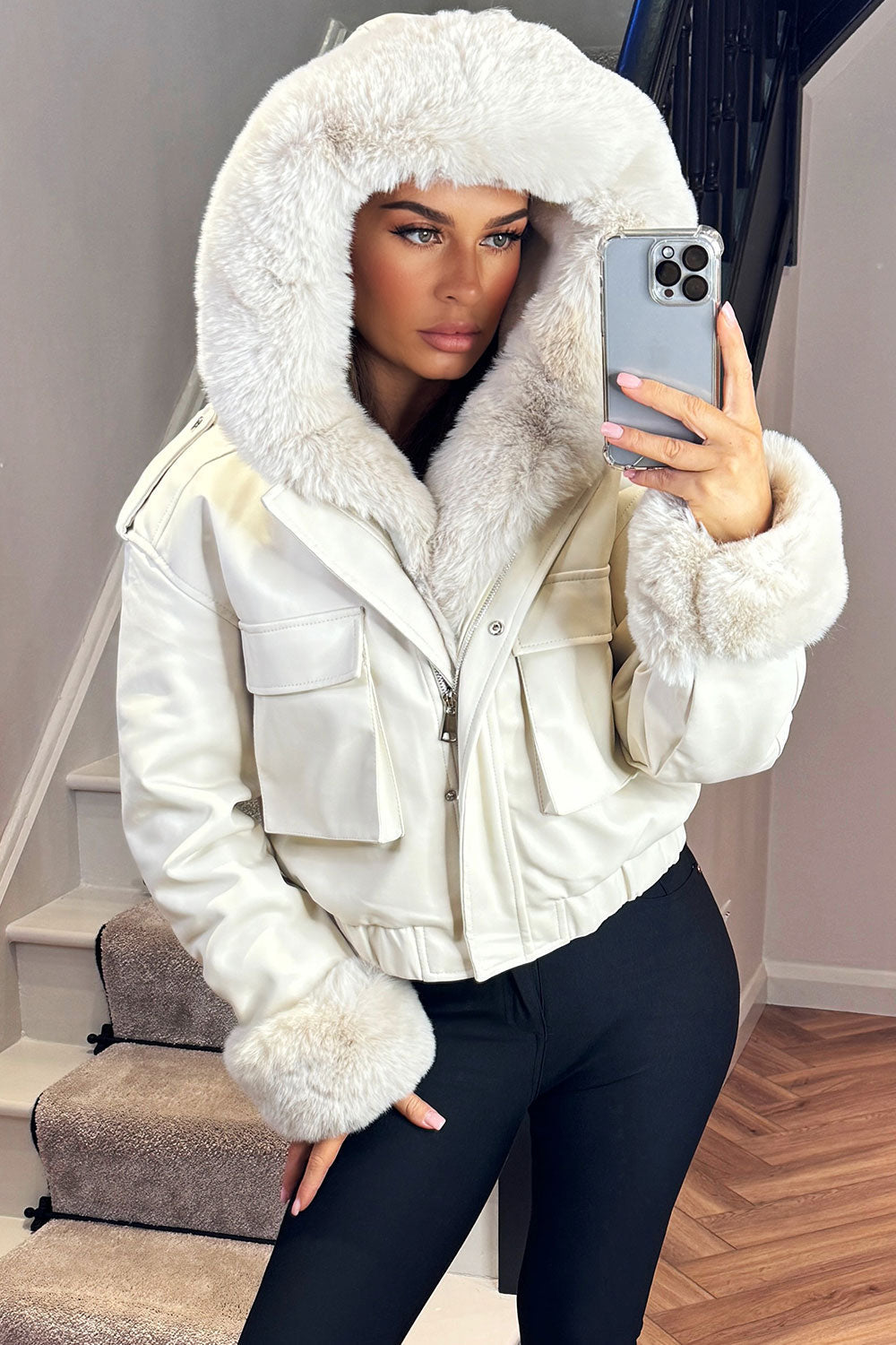 Madalynn | Women’s faux fur bomber jacket with detachable trim