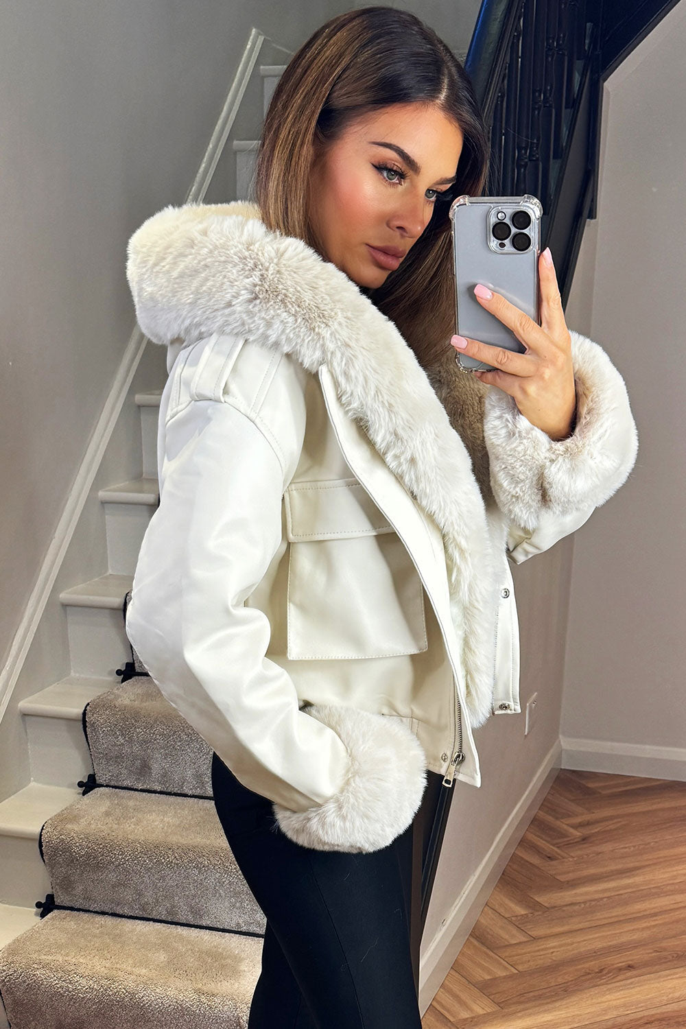 Madalynn | Women’s faux fur bomber jacket with detachable trim