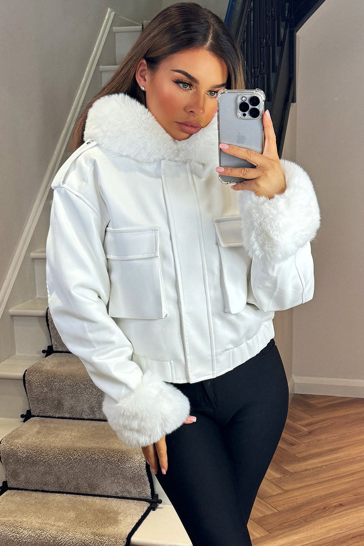 Ameliee | Women’s faux fur bomber jacket with detachable trim
