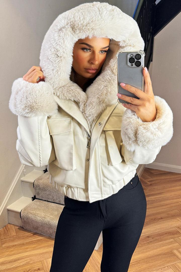Madalynn | Women’s faux fur bomber jacket with detachable trim