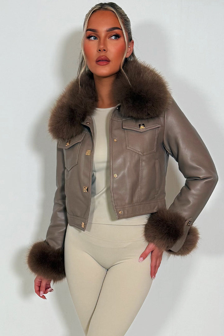 Adaline | Women’s faux leather bomber jacket with detachable faux fur trim