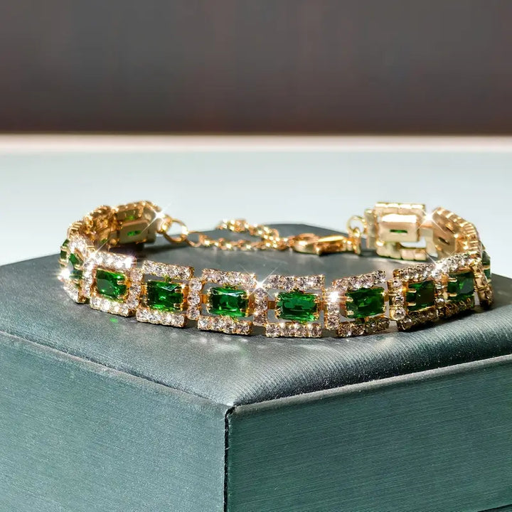 Helena | Women’s emerald cut tennis bracelet with gold finish