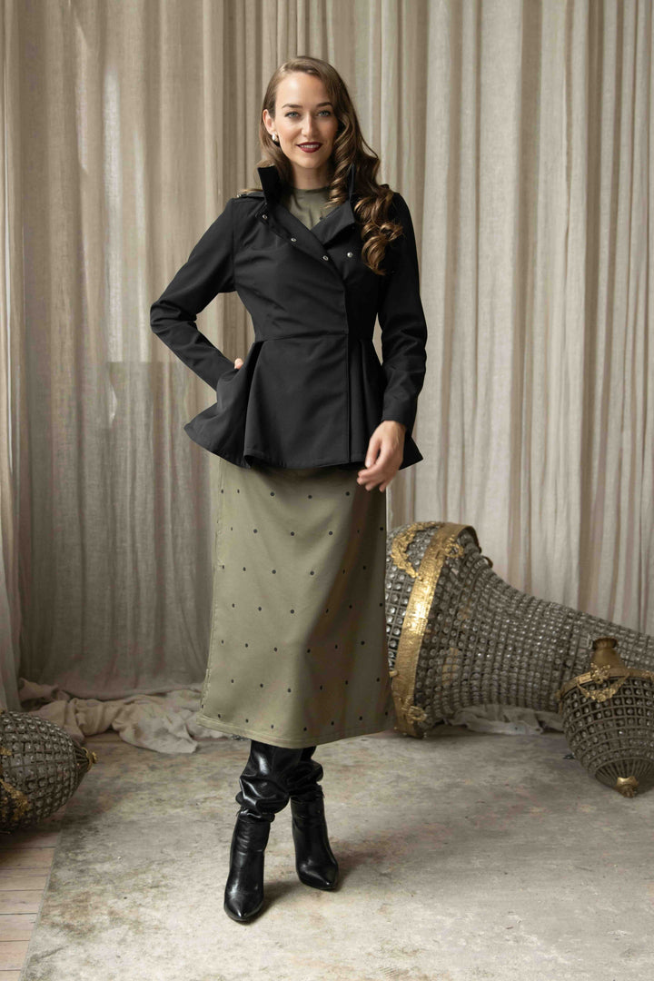 Ariana | Women’s long-sleeve midi dress with ribbon-tie back cutout and polka dot design