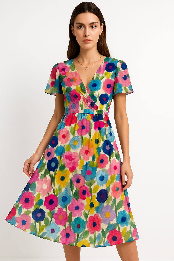 Bell | Women’s wrap summer dress with v-neckline and short flutter sleeves