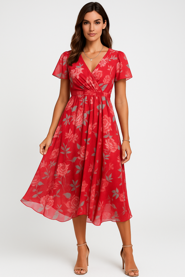 Bell | Women’s wrap summer dress with v-neckline and short flutter sleeves