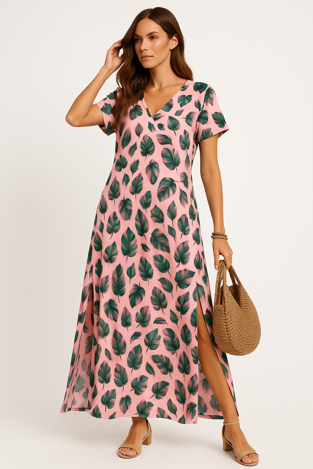 Lara | Women’s maxi dress with v-neckline, pleated detail and side slit