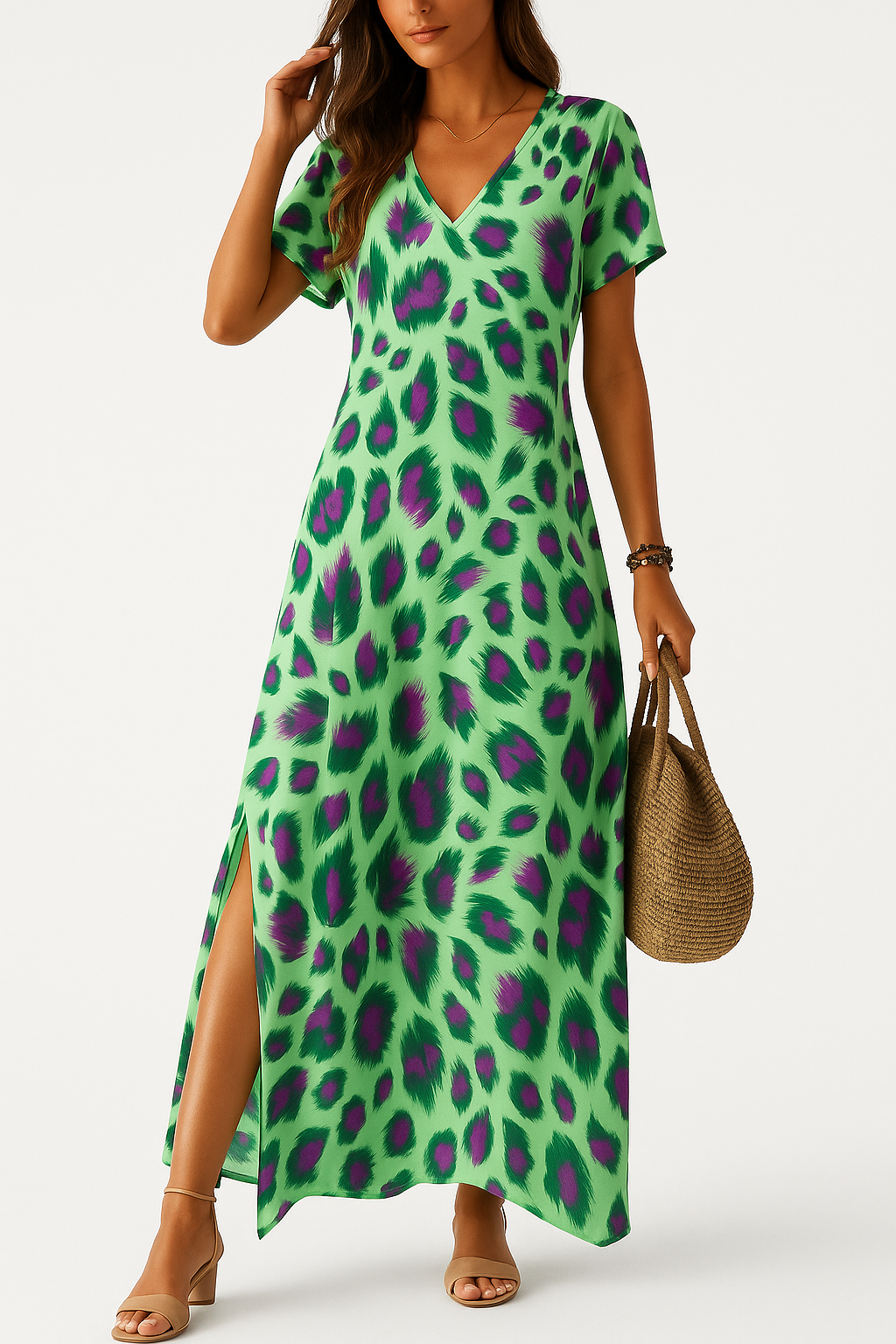 Lara | Women’s maxi dress with v-neckline, pleated detail and side slit