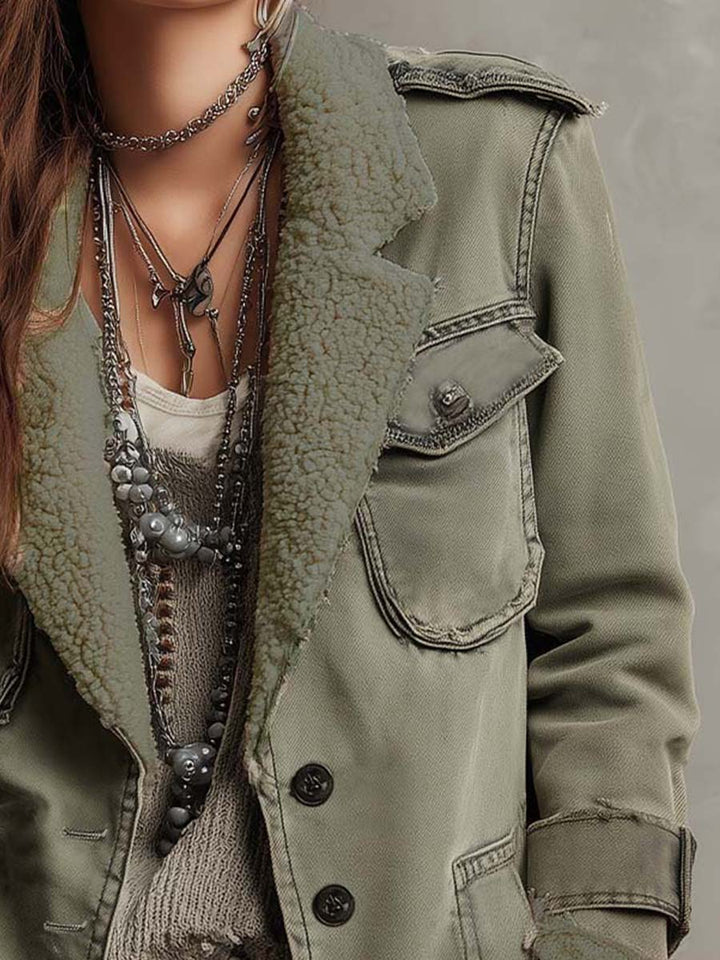 Annabelle | Women’s sherpa lined utility jacket with vintage olive finish