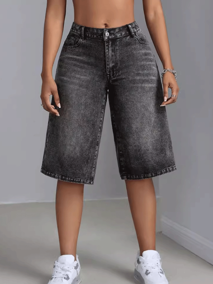 Maren | Women’s denim wide leg shorts with high waist cut
