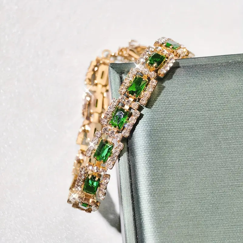 Helena | Women’s emerald cut tennis bracelet with gold finish