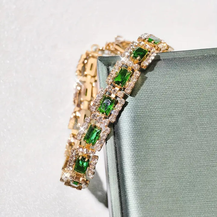 Helena | Women’s emerald cut tennis bracelet with gold finish