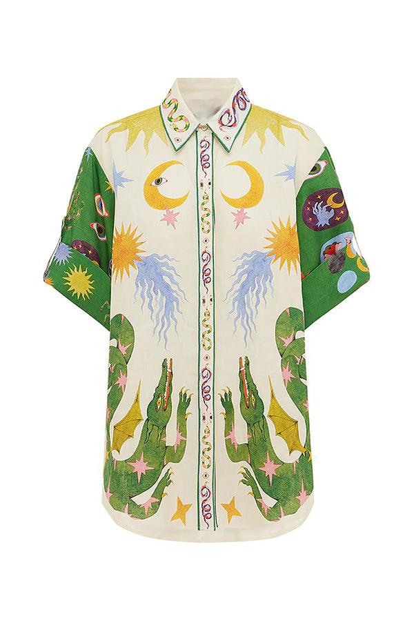 Deia | Women’s short-sleeve linen-blend set with elastic waist and collar detail