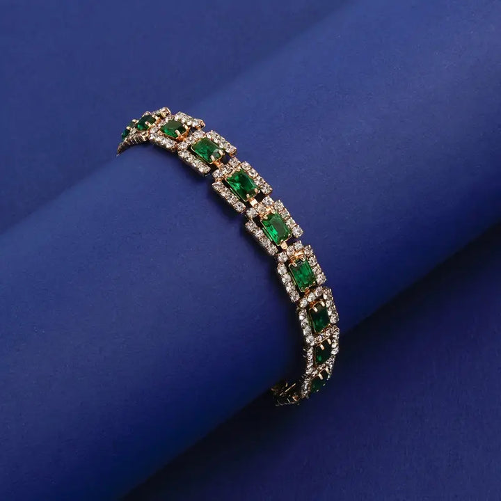 Helena | Women’s emerald cut tennis bracelet with gold finish
