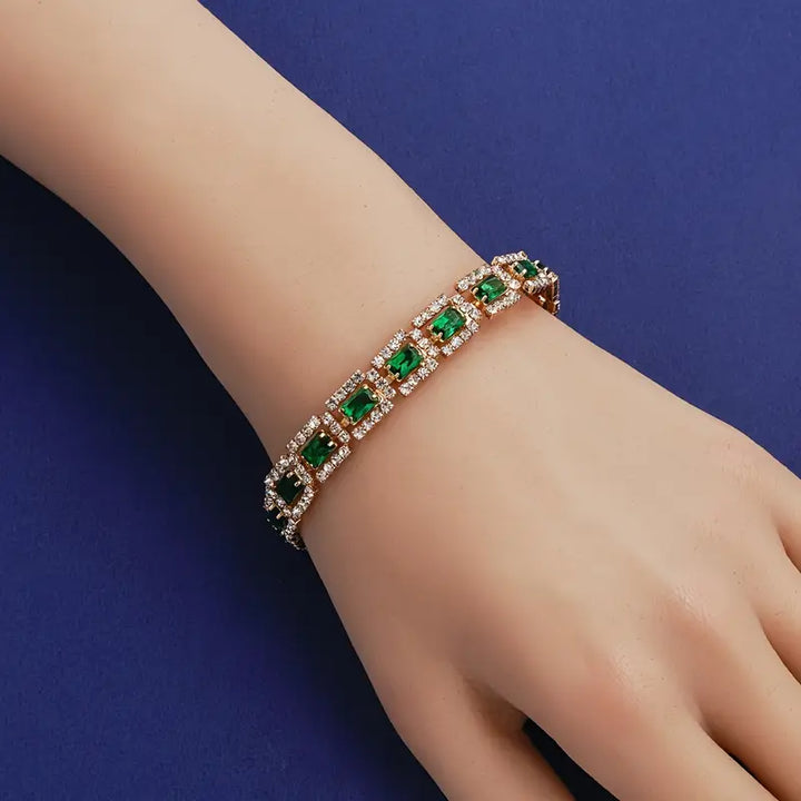 Helena | Women’s emerald cut tennis bracelet with gold finish