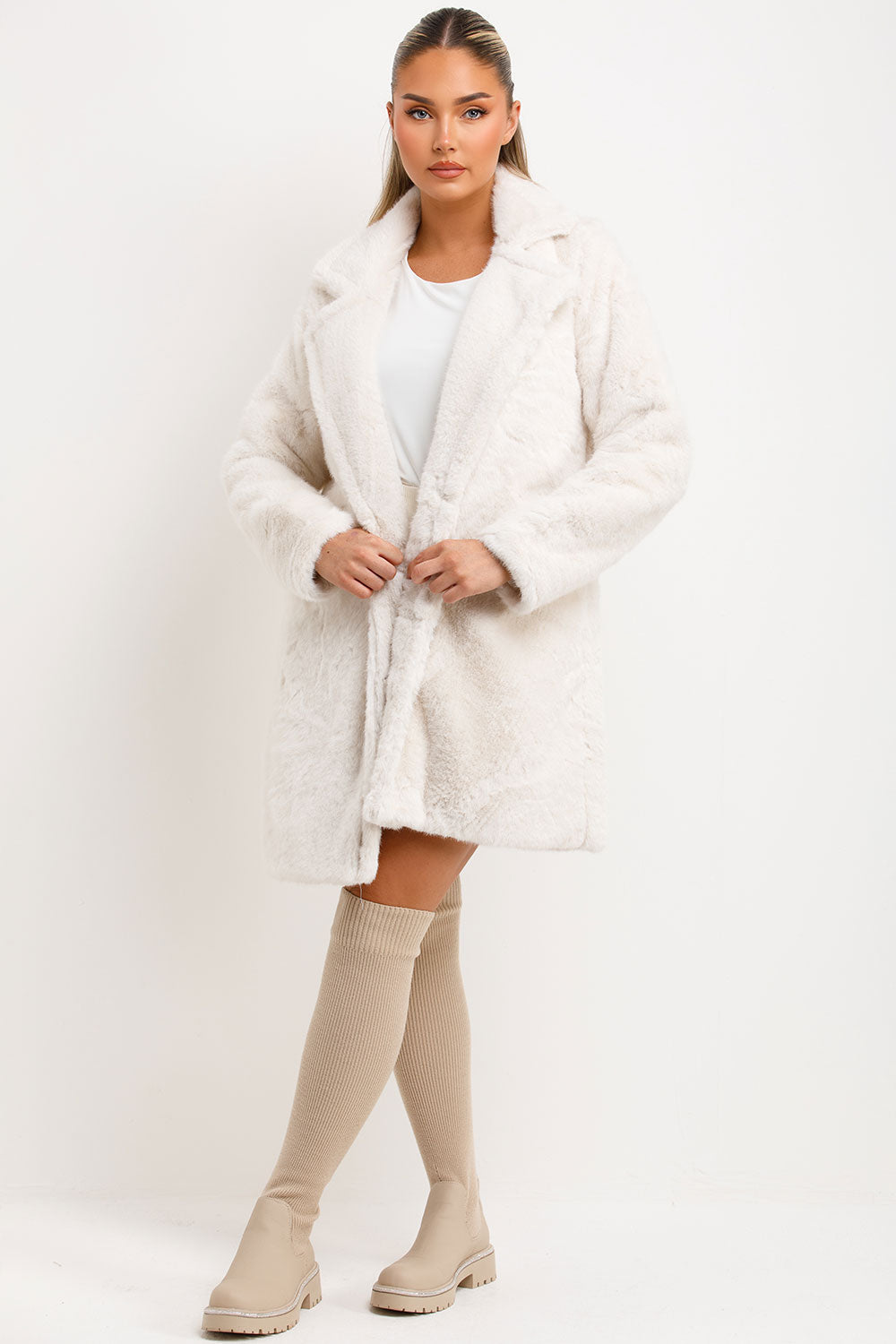 Lovisa | Women’s faux fur coat with lapel collar