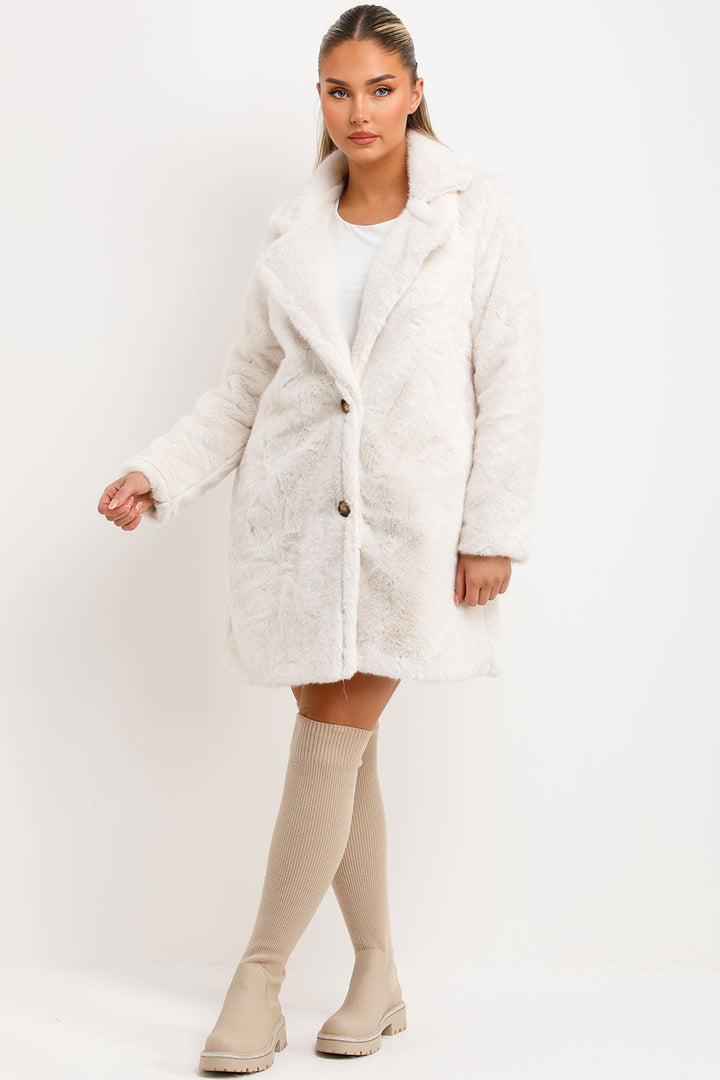 Lovisa | Women’s faux fur coat with lapel collar