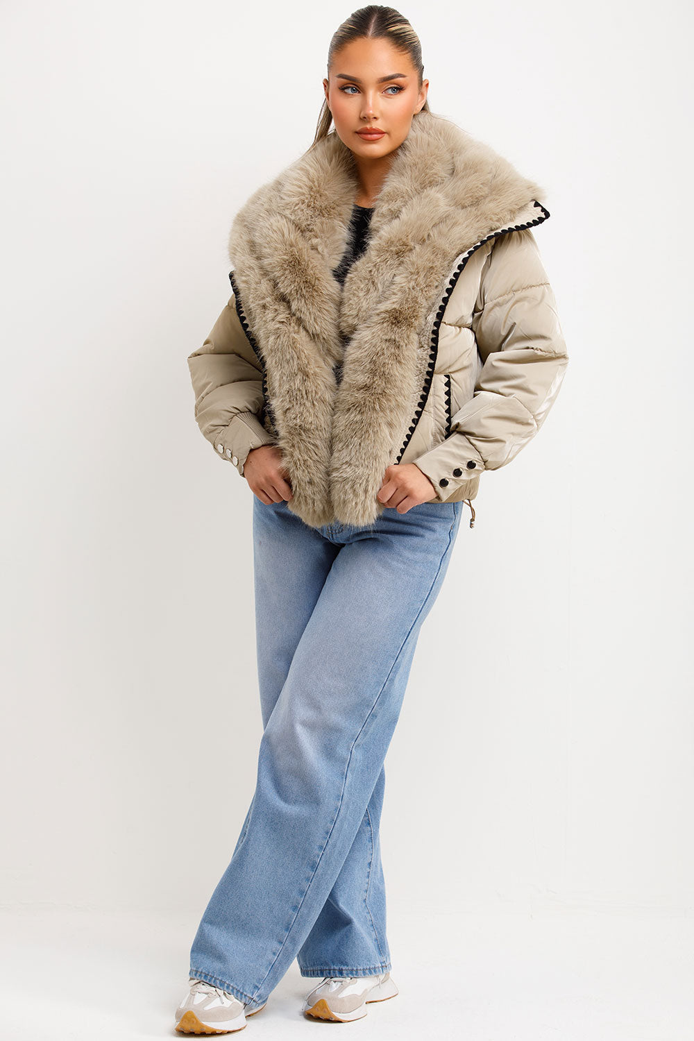 Nayelis | Women’s faux fur collar and trim puffer jacket
