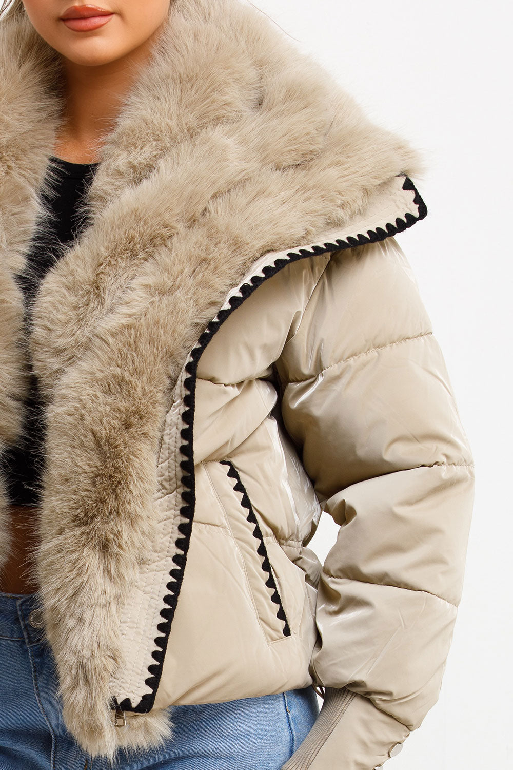 Nayelis | Women’s faux fur collar and trim puffer jacket