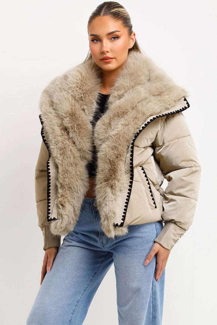 Nayelis | Women’s faux fur collar and trim puffer jacket