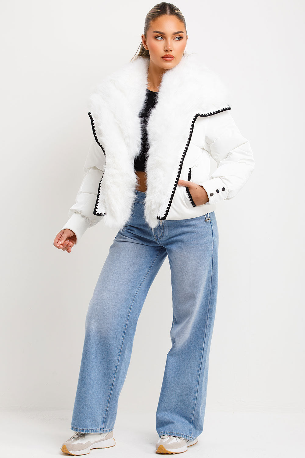 Aurelie | Women’s faux fur collar and trim puffer coat