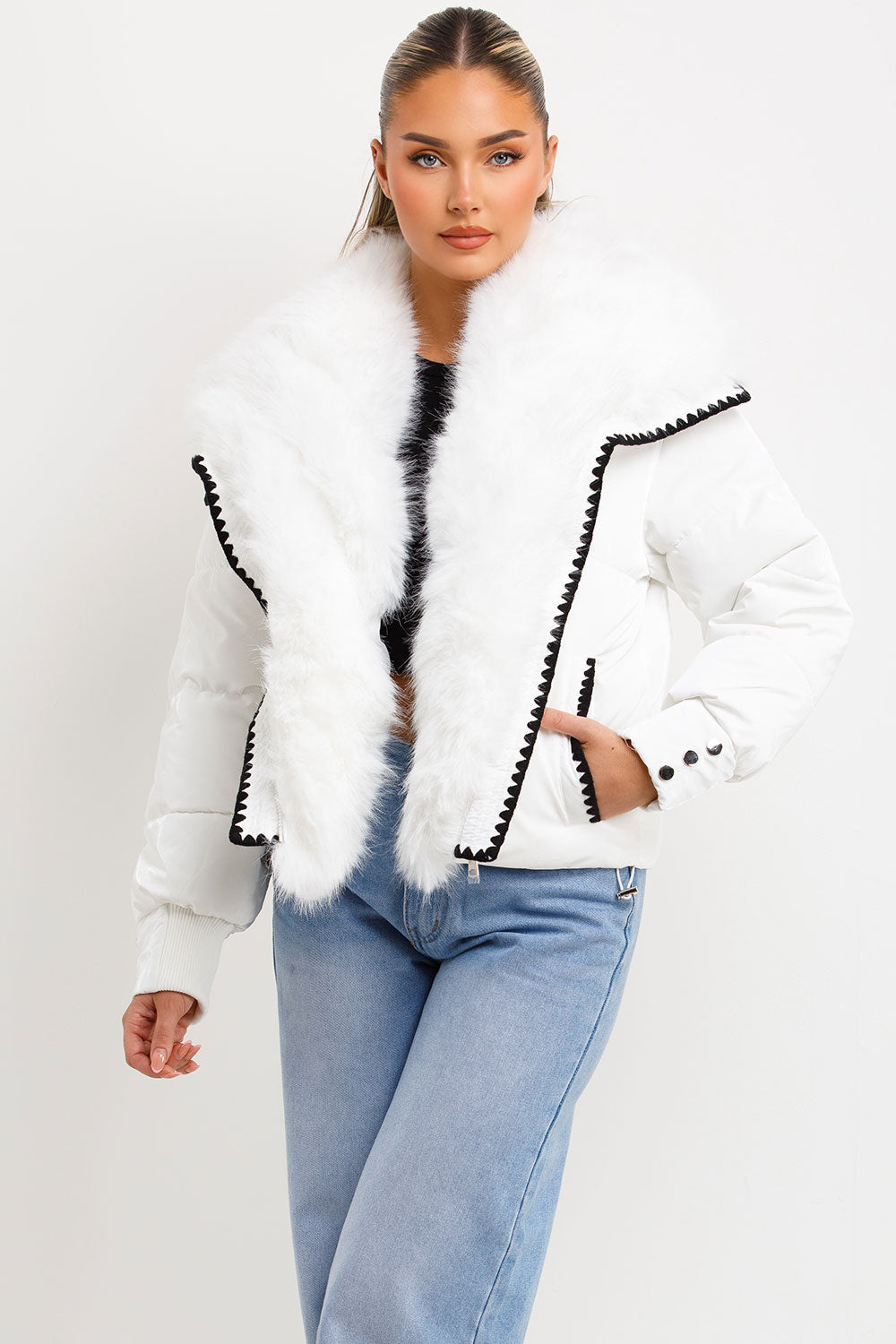 Aurelie | Women’s faux fur collar and trim puffer coat