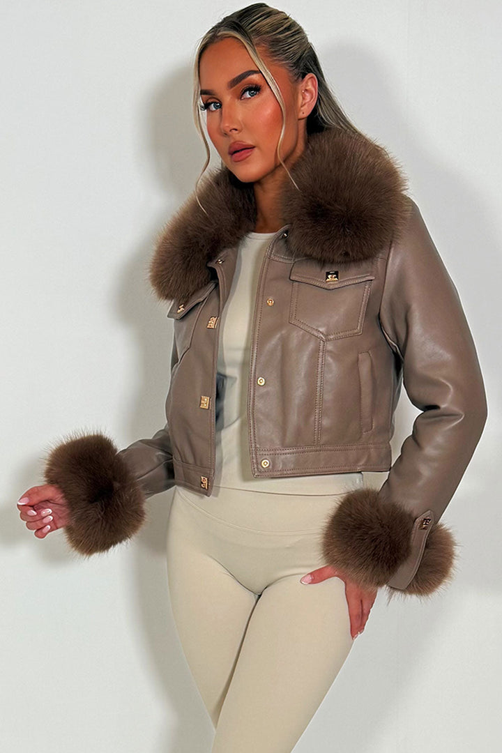 Adaline | Women’s faux leather bomber jacket with detachable faux fur trim